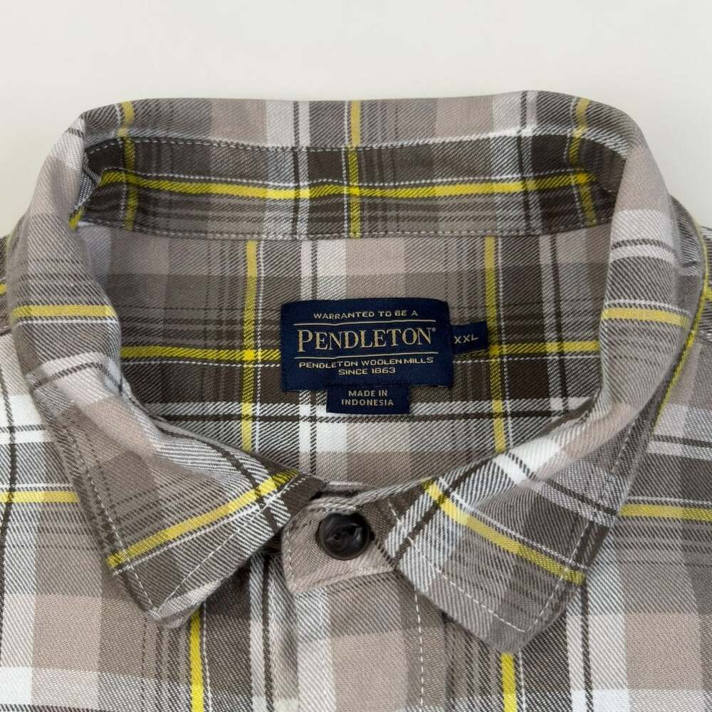 Pendleton Plaid Flannel Shirt Men’s XXL Brown Yellow 100% Cotton Double Pocket